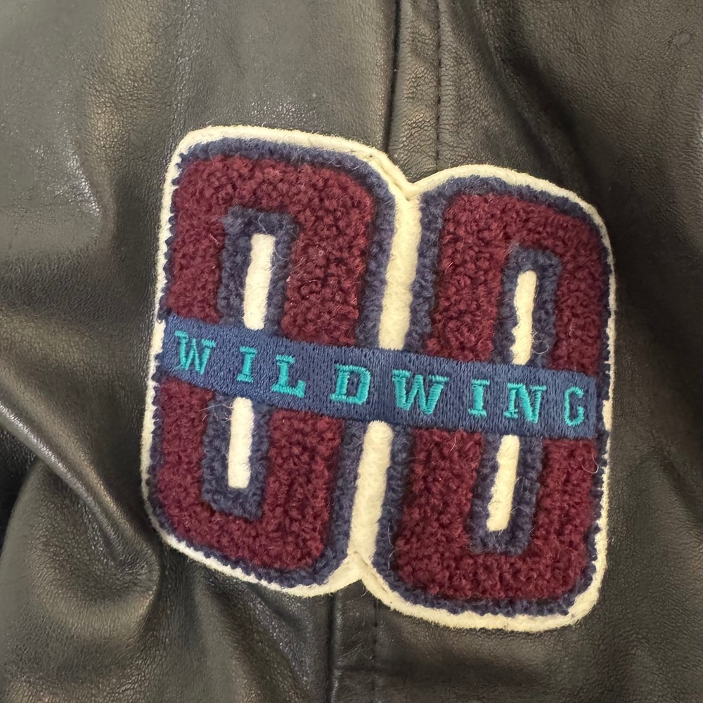 VTG Identity Inc Mighty Ducks Leather Wool Varsity Jacket Gray Made in USA Large - Picture 7 of 15